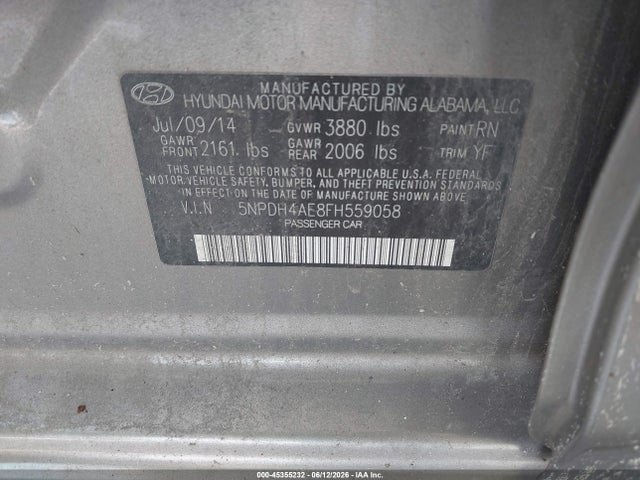 Aukcja sprzedaży 2015 Hyundai Elantra Se, vin: 5NPDH4AE8FH559058, numer aukcji: 45355232
