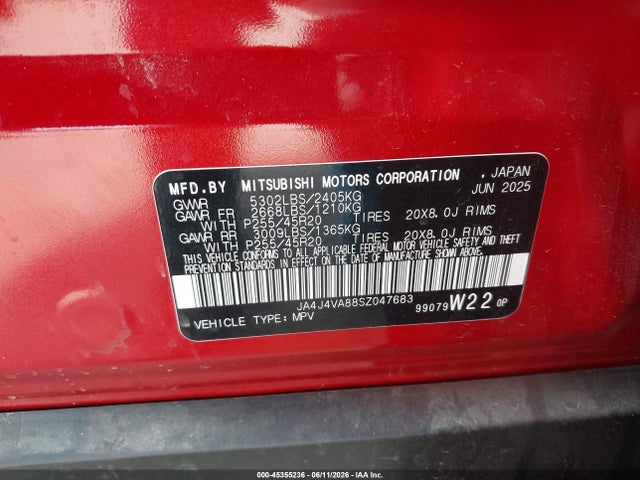 Продаж на аукціоні авто 2025 Mitsubishi Outlander Se 2.5 S-awc/trail Edition S-awc, vin: JA4J4VA88SZ047683, номер лоту: 45355236