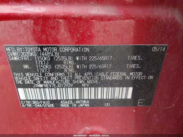 Toyota Rav4 Xle 2014 JTMWFREV7EJ012939 Image 9