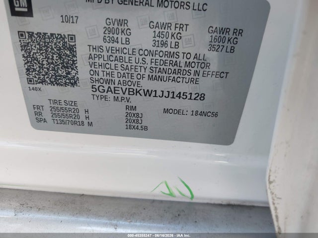 2018 Buick Enclave Premium მანქანა იყიდება აუქციონზე, vin: 5GAEVBKW1JJ145128, აუქციონის ნომერი: 45355247
