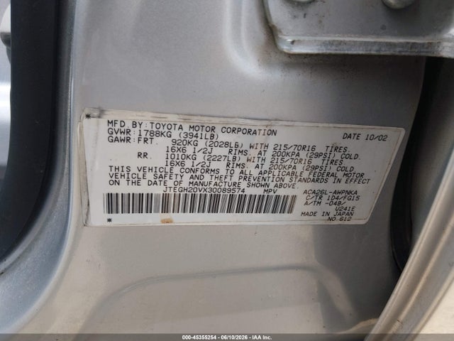 Aukcja sprzedaży 2003 Toyota Rav4, vin: JTEGH20VX30089574, numer aukcji: 45355254
