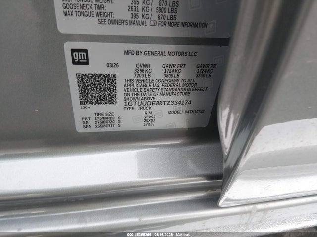 45355266 :رقم المزاد ، 1GTUUDE88TZ334174 vin ، 2026 Gmc Sierra 1500 Slt مزاد بيع