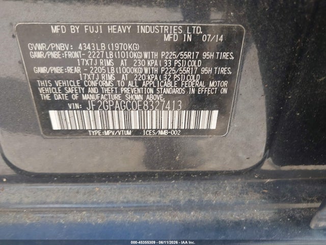 Aukcja sprzedaży 2014 Subaru Xv Crosstrek 2.0i Limited, vin: JF2GPAGC0E8327413, numer aukcji: 45355309