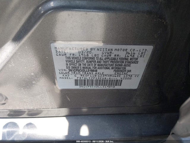 3N1CP5CV2LL519848 Nissan Kicks Sv Xtronic Cvt