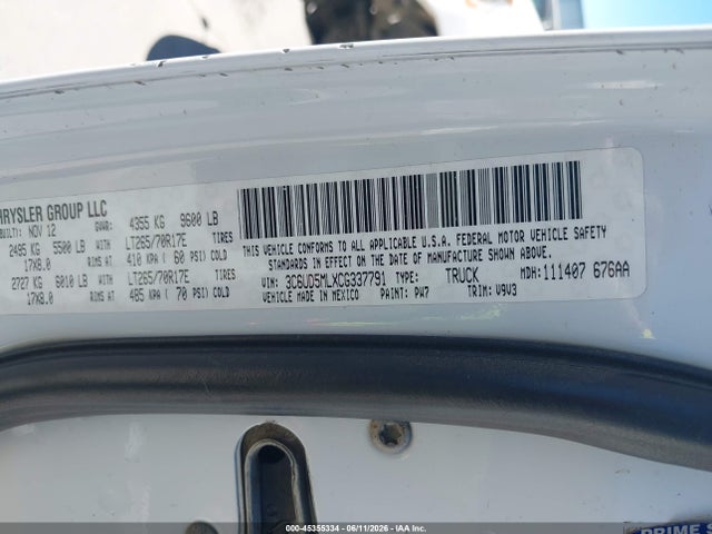 2012 Ram 2500 Slt მანქანა იყიდება აუქციონზე, vin: 3C6UD5MLXCG337791, აუქციონის ნომერი: 45355334