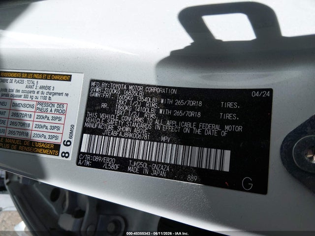 Продажа на аукционе авто 2024 Toyota Land Cruiser, vin: JTEABFAJ8RK006781, номер лота: 45355343
