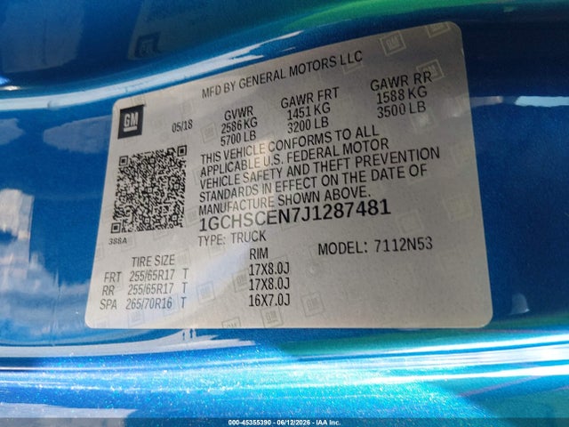 Aukcja sprzedaży 2018 Chevrolet Colorado 2wd Lt, vin: 1GCHSCEN7J1287481, numer aukcji: 45355390