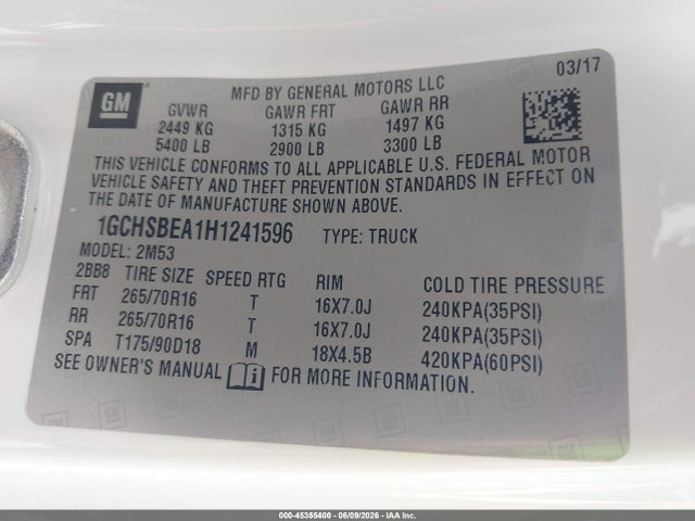 1GCHSBEA1H1241596 Chevrolet Colorado 2wd Wt