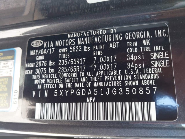 KIA Sorento 3.3l Lx 2018 5XYPGDA51JG350857 Image 9