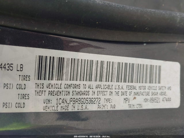 45355416 :رقم المزاد ، 1C4NJPBA9GD536272 vin ، 2016 Jeep Patriot Sport مزاد بيع