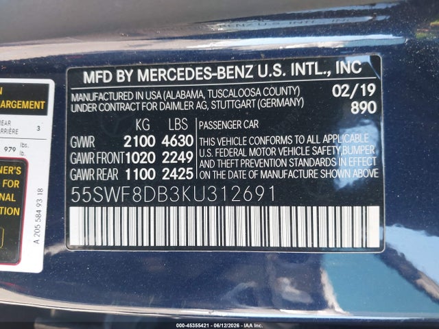 55SWF8DB3KU312691 Mercedes-Benz C 300