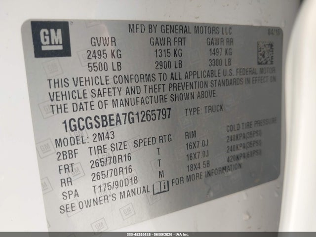 1GCGSBEA7G1265797 Chevrolet Colorado 2wd Wt
