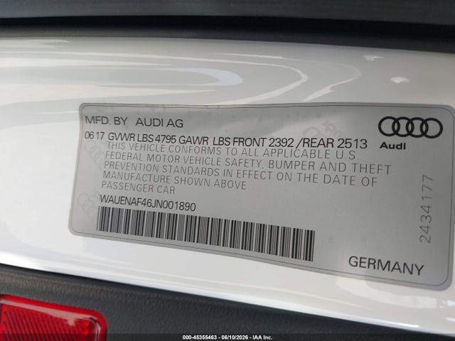 Продажа на аукционе авто 2018 Audi A4 2.0t Premium/2.0t Tech Premium, vin: WAUENAF46JN001890, номер лота: 45355463