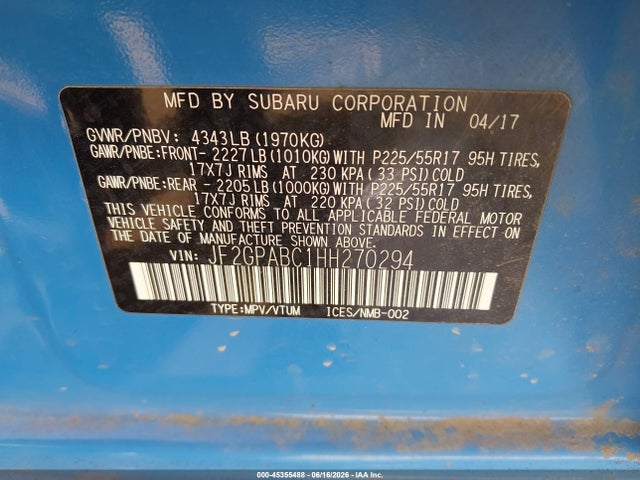 Subaru Crosstrek 2.0i Premium 2017 JF2GPABC1HH270294 Image 9