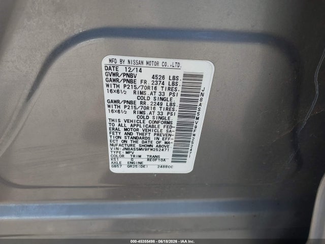 Nissan Rogue Select S 2015 JN8AS5MV9FW252471 Image 9