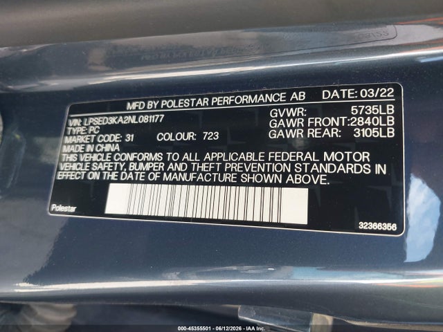 Polestar 2 Long Range Dual Motor 2022 LPSED3KA2NL081177 Image 9