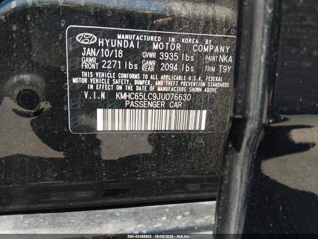 KMHC65LC9JU076630 Hyundai Ioniq Hybrid Blue