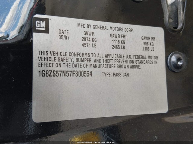 45355506 :رقم المزاد ، 1G8ZS57N57F300554 vin ، 2007 Saturn Aura Xe مزاد بيع