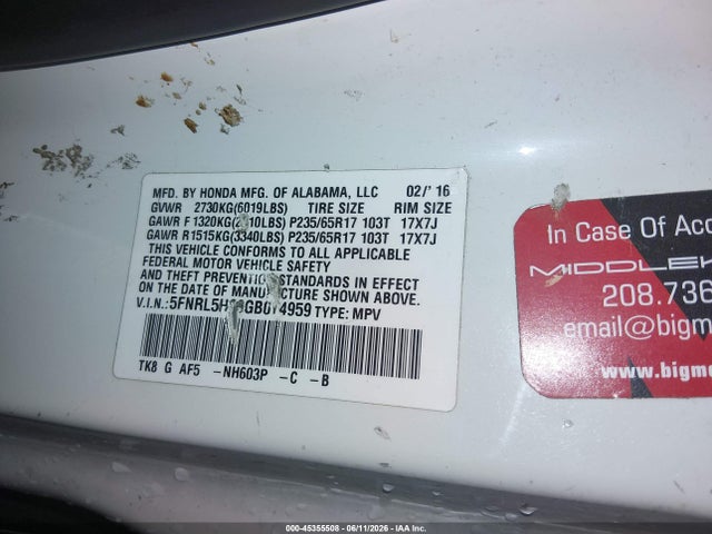 Honda Odyssey Ex-l 2016 5FNRL5H68GB074959 Image 9