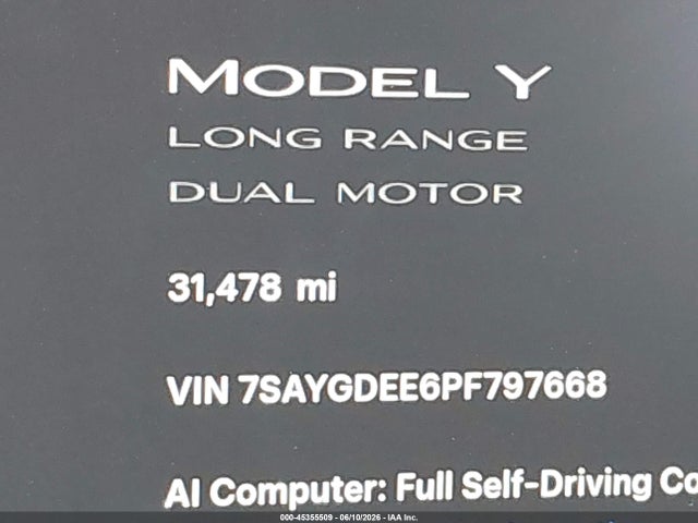 45355509 :رقم المزاد ، 7SAYGDEE6PF797668 vin ، 2023 Tesla Model Y Awd/long Range Dual Motor All-wheel Drive مزاد بيع