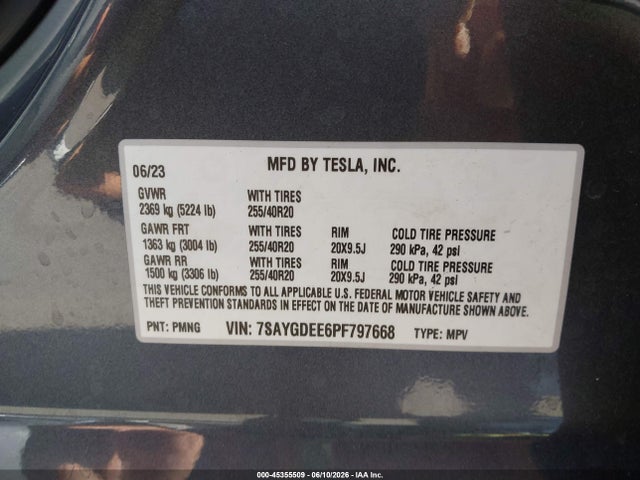 45355509 :رقم المزاد ، 7SAYGDEE6PF797668 vin ، 2023 Tesla Model Y Awd/long Range Dual Motor All-wheel Drive مزاد بيع