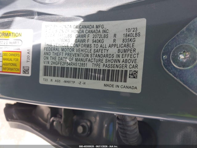 Honda Civic Sport 2024 2HGFE2F54RH512851 Image 9
