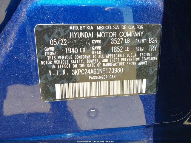 Hyundai ACCENT SE 2022 3KPC24A61NE173980 Image 9