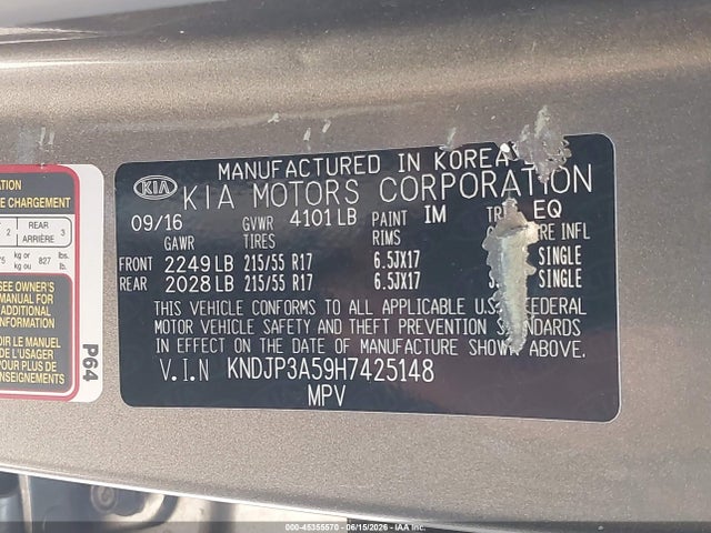 KIA SOUL + 2017 KNDJP3A59H7425148 Image 9
