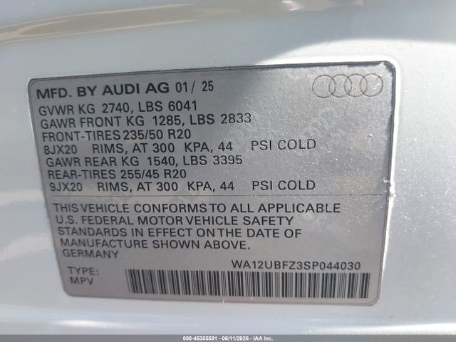 WA12UBFZ3SP044030 Audi Q4 Sportback E-tron Premium 55 Quattro