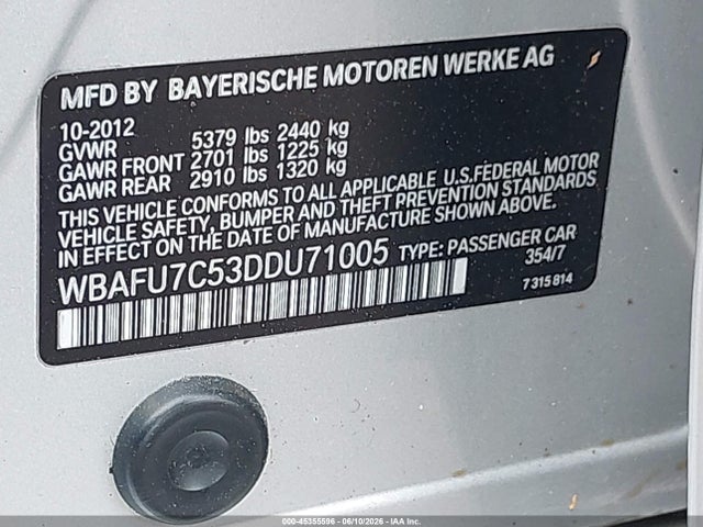 Aukcja sprzedaży 2013 Bmw 535i Xdrive, vin: WBAFU7C53DDU71005, numer aukcji: 45355596