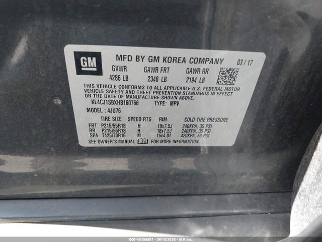 KL4CJ1SBXHB160766 Buick Encore Sport Touring