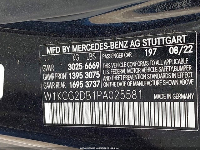 45355612 :رقم المزاد ، W1KCG2DB1PA025581 vin ، 2023 Mercedes-benz Eqs 450+ مزاد بيع