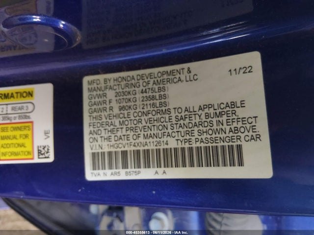 1HGCV1F4XNA112614 Honda Accord Sport Special Edition