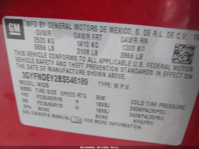 Продаж на аукціоні авто 2011 Cadillac Srx Luxury Collection, vin: 3GYFNDEY2BS546189, номер лоту: 45355624