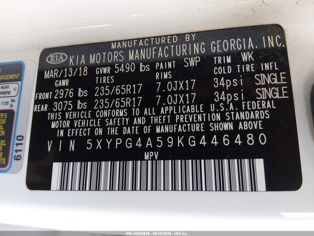 KIA Sorento 3.3l Lx 2019 5XYPG4A59KG446480 Image 9