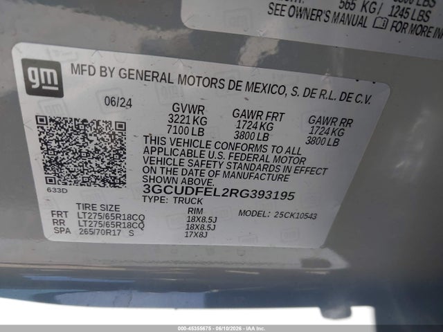 3GCUDFEL2RG393195 Chevrolet Silverado 1500 4wd Short Bed Lt Trail Boss