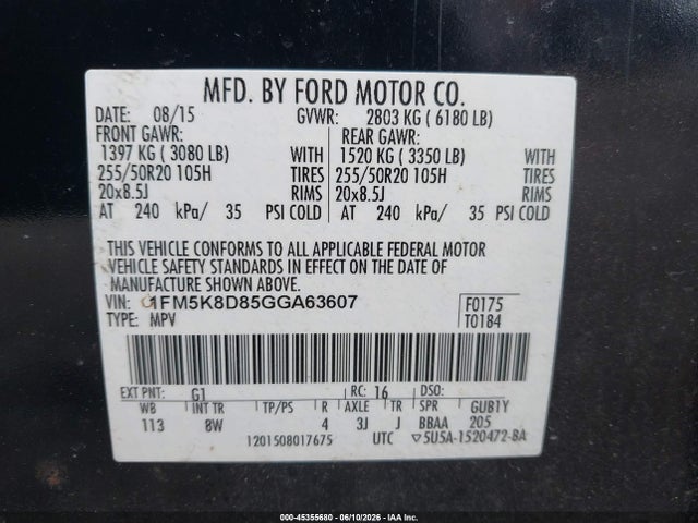 Aukcja sprzedaży 2016 Ford Explorer Xlt, vin: 1FM5K8D85GGA63607, numer aukcji: 45355680