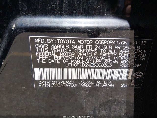 Lexus IS 250 2014 JTHCF1D24E5008303 Image 5