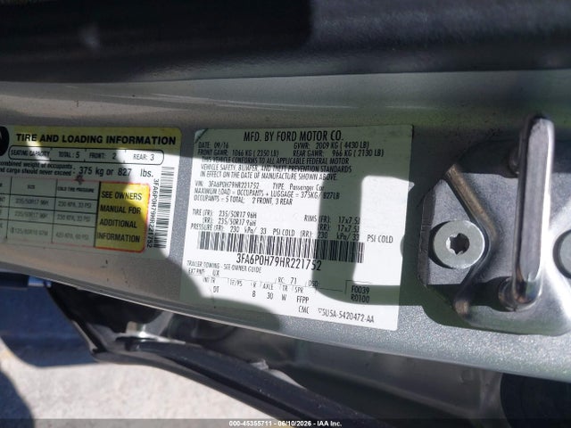 Aukcja sprzedaży 2017 Ford Fusion Se, vin: 3FA6P0H79HR221752, numer aukcji: 45355711
