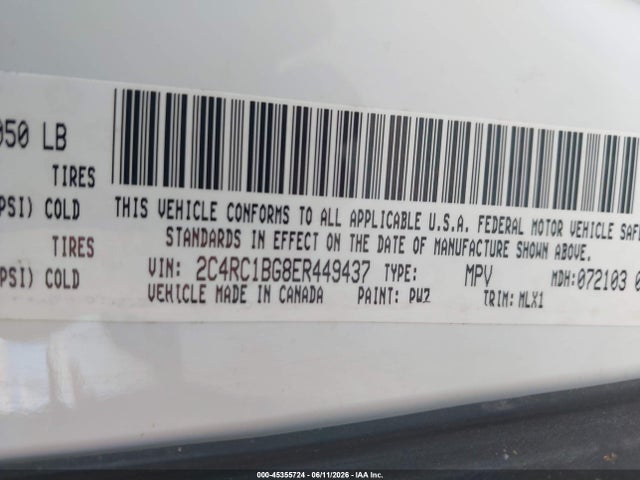 Aukcja sprzedaży 2014 Chrysler Town & Country Touring, vin: 2C4RC1BG8ER449437, numer aukcji: 45355724