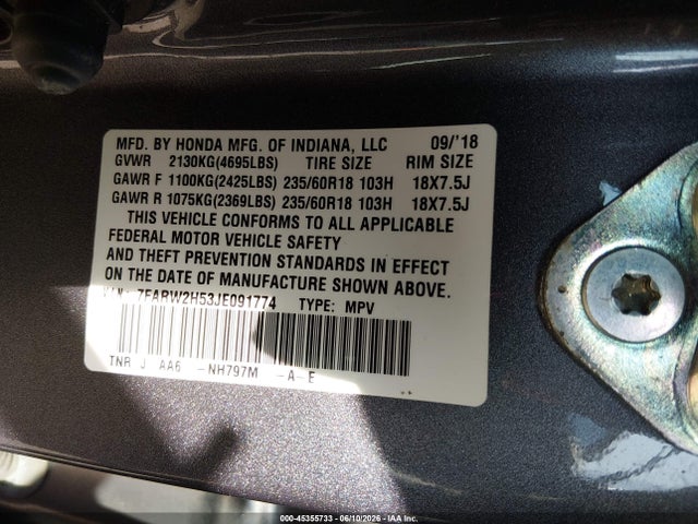 Aukcja sprzedaży 2018 Honda Cr-v Ex, vin: 7FARW2H53JE091774, numer aukcji: 45355733