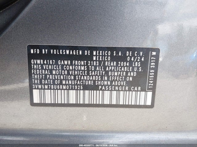 Продаж на аукціоні авто 2024 Volkswagen Jetta 1.5t S, vin: 3VW5M7BU6RM071925, номер лоту: 45355771