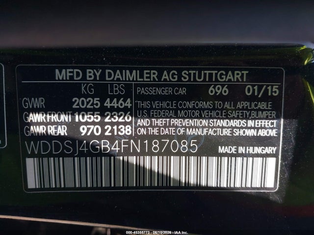 Aukcja sprzedaży 2015 Mercedes-benz Cla 250 4matic, vin: WDDSJ4GB4FN187085, numer aukcji: 45355773