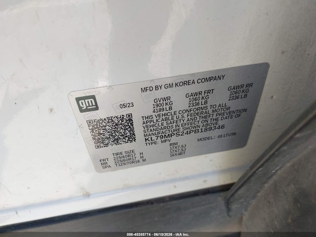 KL79MPS24PB189346 Chevrolet Trailblazer Fwd Lt