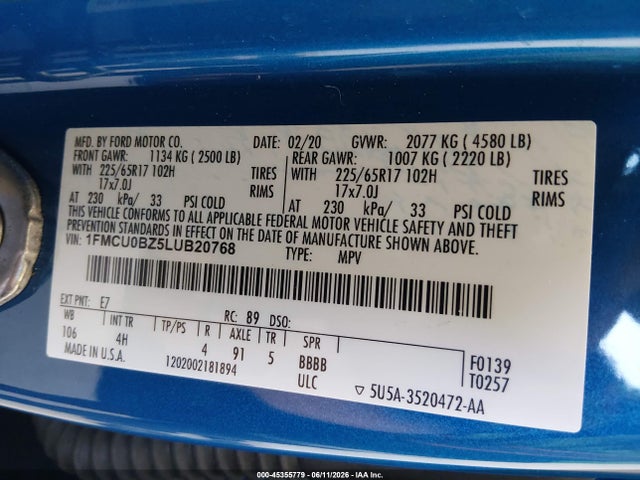 1FMCU0BZ5LUB20768 Ford Escape Se Sport Hybrid