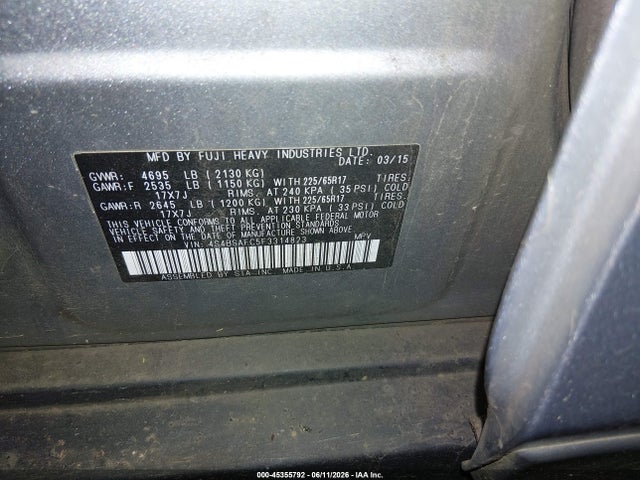 Subaru Outback 2.5i Premium 2015 4S4BSAFC5F3314823 Image 9