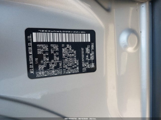 JN8AE2KP0G9155167 Nissan Quest Platinum/s/sl/sv