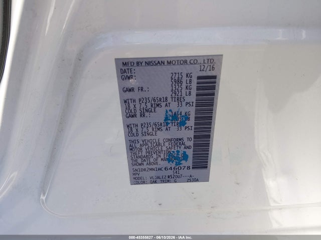 Nissan Pathfinder Sv 2017 5N1DR2MN1HC646078 Image 9