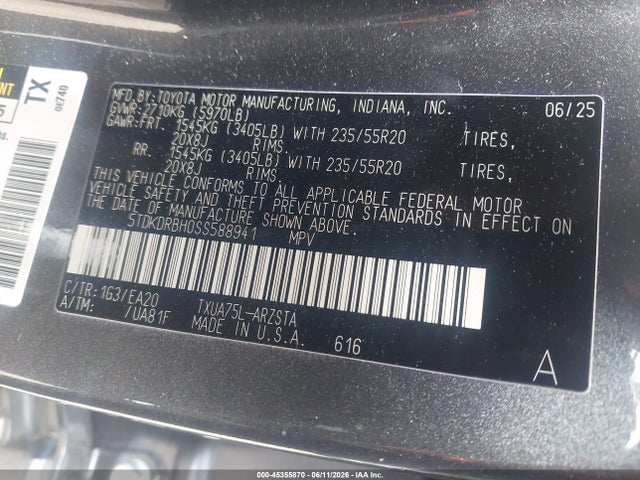 Продажа на аукционе авто 2025 Toyota Highlander Xse, vin: 5TDKDRBH0SS588941, номер лота: 45355870