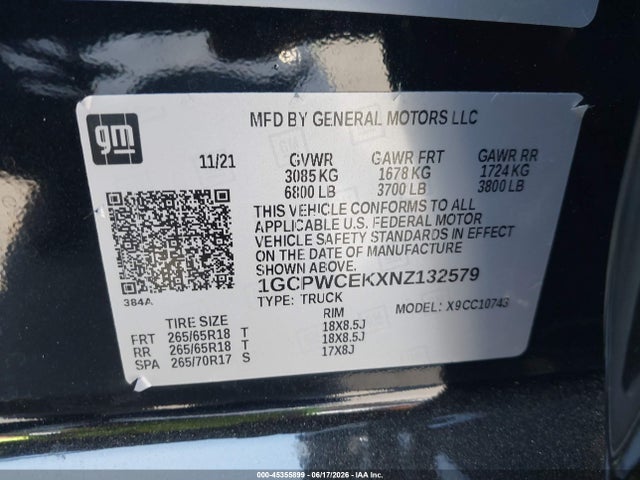 1GCPWCEKXNZ132579 Chevrolet Silverado 1500 Ltd 2wd Standard Bed Lt